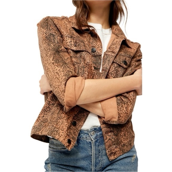 Free People Denim Snake Print Trucker Jacket - Picture 1 of 9